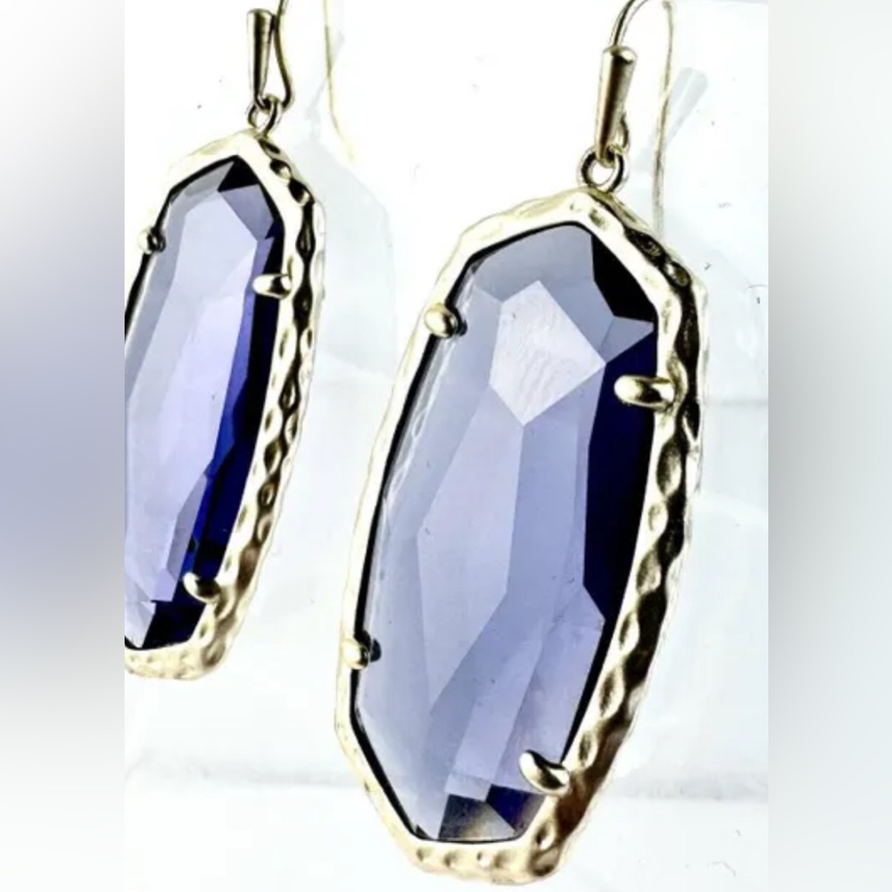 EUC [Kendra Scott] Ella Iolite Purple Crystal Glass Silver Faceted Drop Earrings - Picture 4 of 11